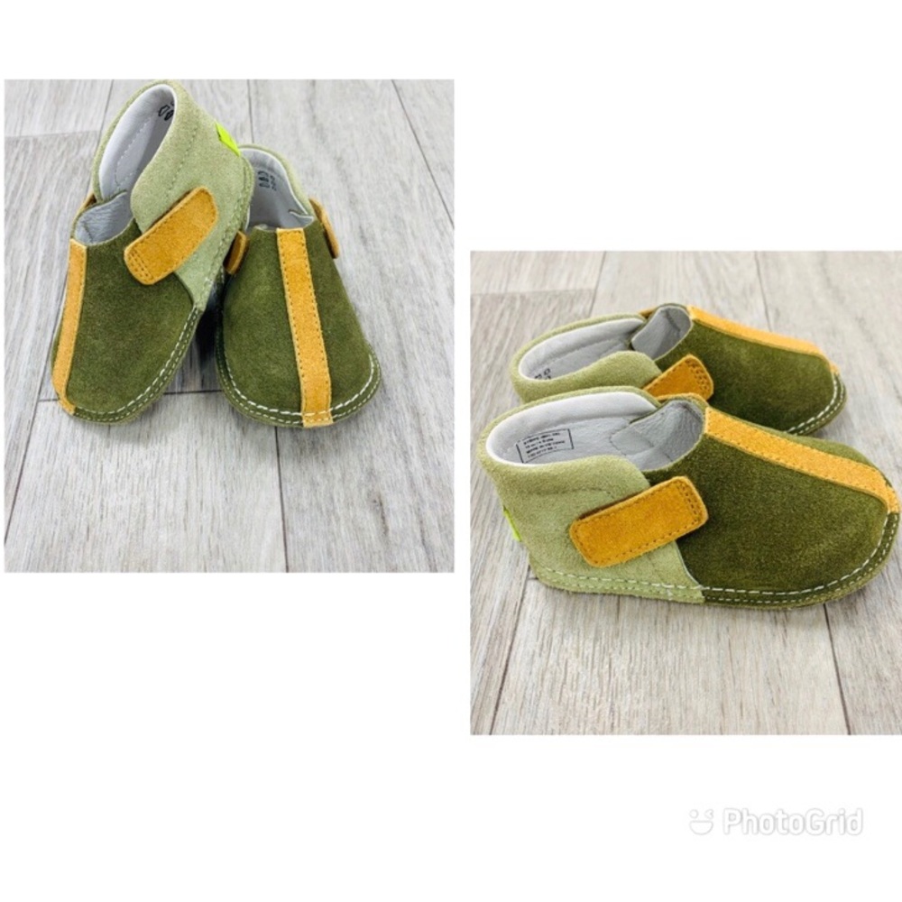 Pipit Suede Stripe Olive Green Baby Shoes Size 4 - Picture 2 of 10